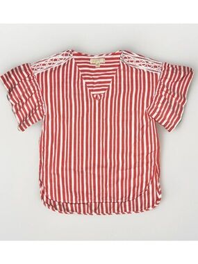 Michael Kors Striped Embroidered Tunic Blouse V-Neck Flared Sleeve Size Medium